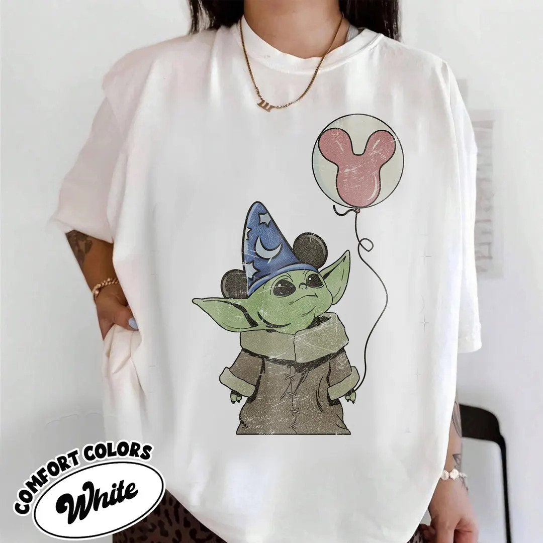 Comfort Colors Grogu Sorcerer Hat Shirt, Baby Yoda Mickey Balloon Tee, Star Wars Fantasia Disney ... | Etsy (US)
