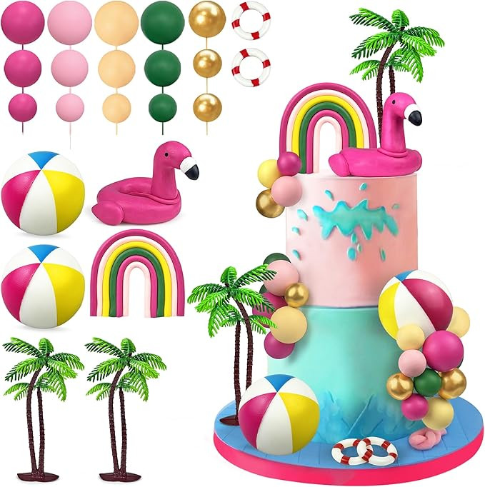 23 PCS Hawaiian Beach Cake Decoration Set Summer Cake Decor with Flamingo Rainbow and Coconut Tre... | Amazon (US)