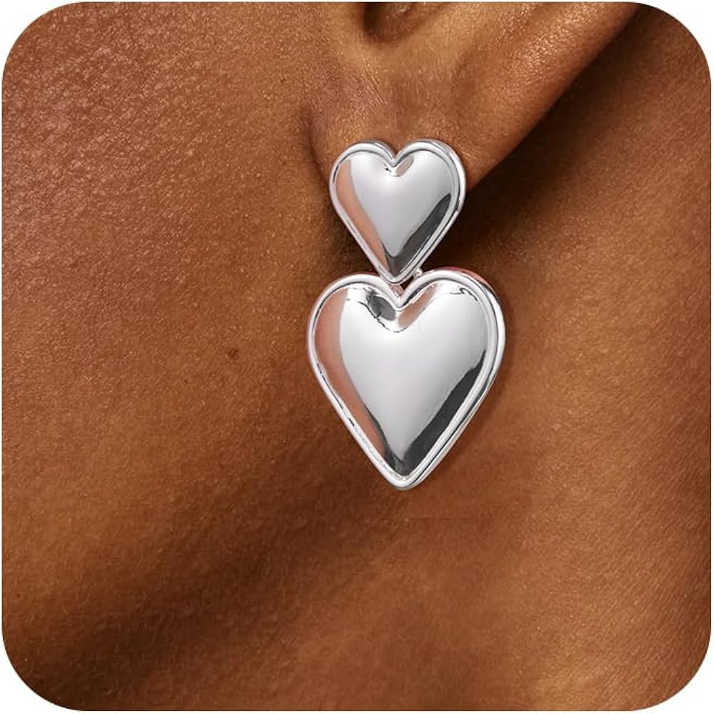 Gold Heart Earrings for Women, Trendy 14K Gold Plated/925 Silver Stud Earrings Cute Love Heart Ea... | Amazon (US)