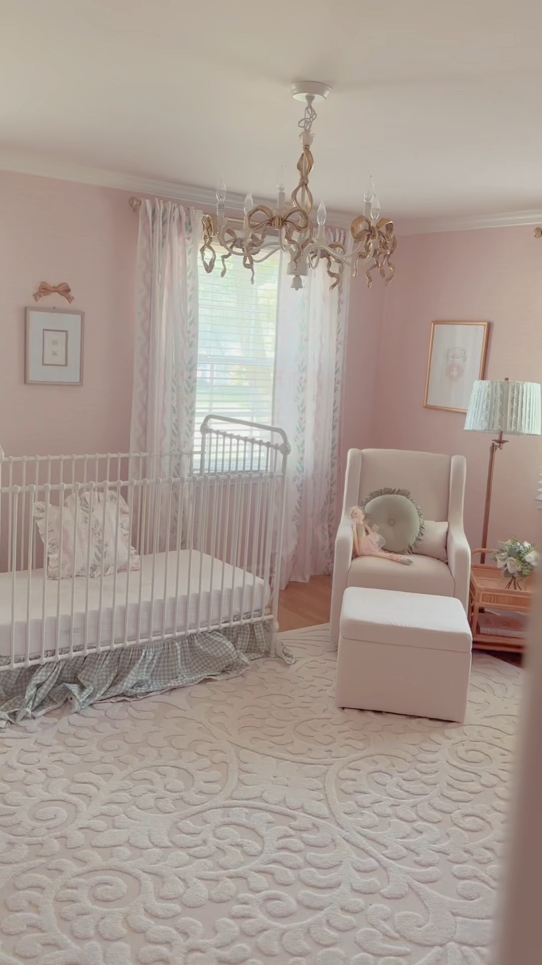 Baby girl nursery. Chic baby girl room.
Sage & pink nursery. Blush grasscloth wallpaper. Loveshack fancy chandelier. 

#LTKHome #LTKBaby #LTKKids