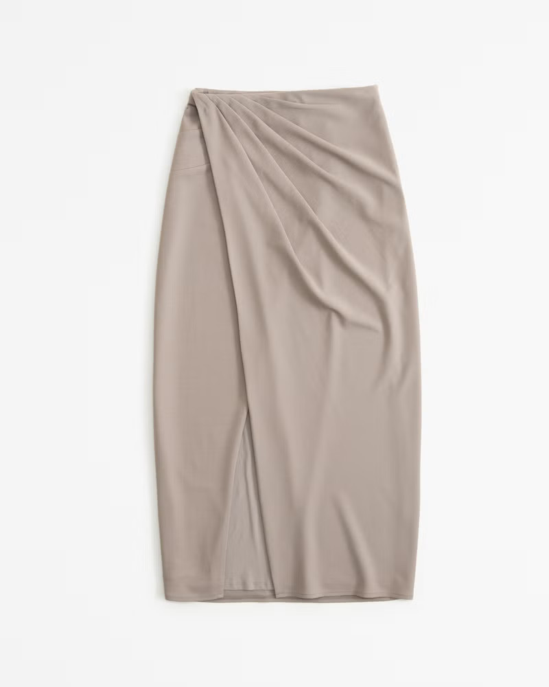 Abercrombie & Fitch Women's Crepe Draped Midi Skirt in Brown - Size XS PETITE | Abercrombie & Fitch (US)