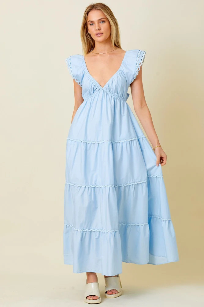 Light Blue Ruffle Trim Maxi Dress | PinkBlush Maternity