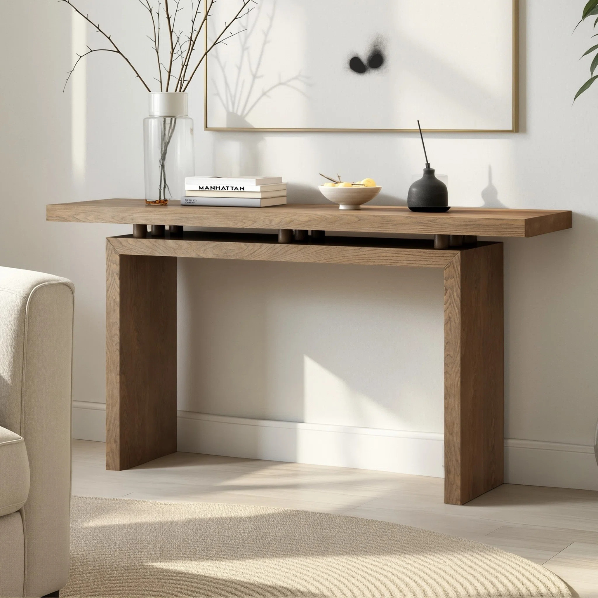 59" Modern Floating Console Table, Minimalist Entryway Table With Ash Veneer And Architectural Ba... | Wayfair North America