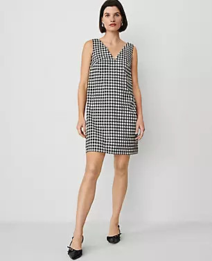 Houndstooth V-Neck Sleeveless Shift Dress | Ann Taylor (US)
