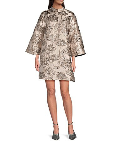 J.Marie Kai Brocade Button Front Long Sleeve Mini Dress - XL | Dillard's