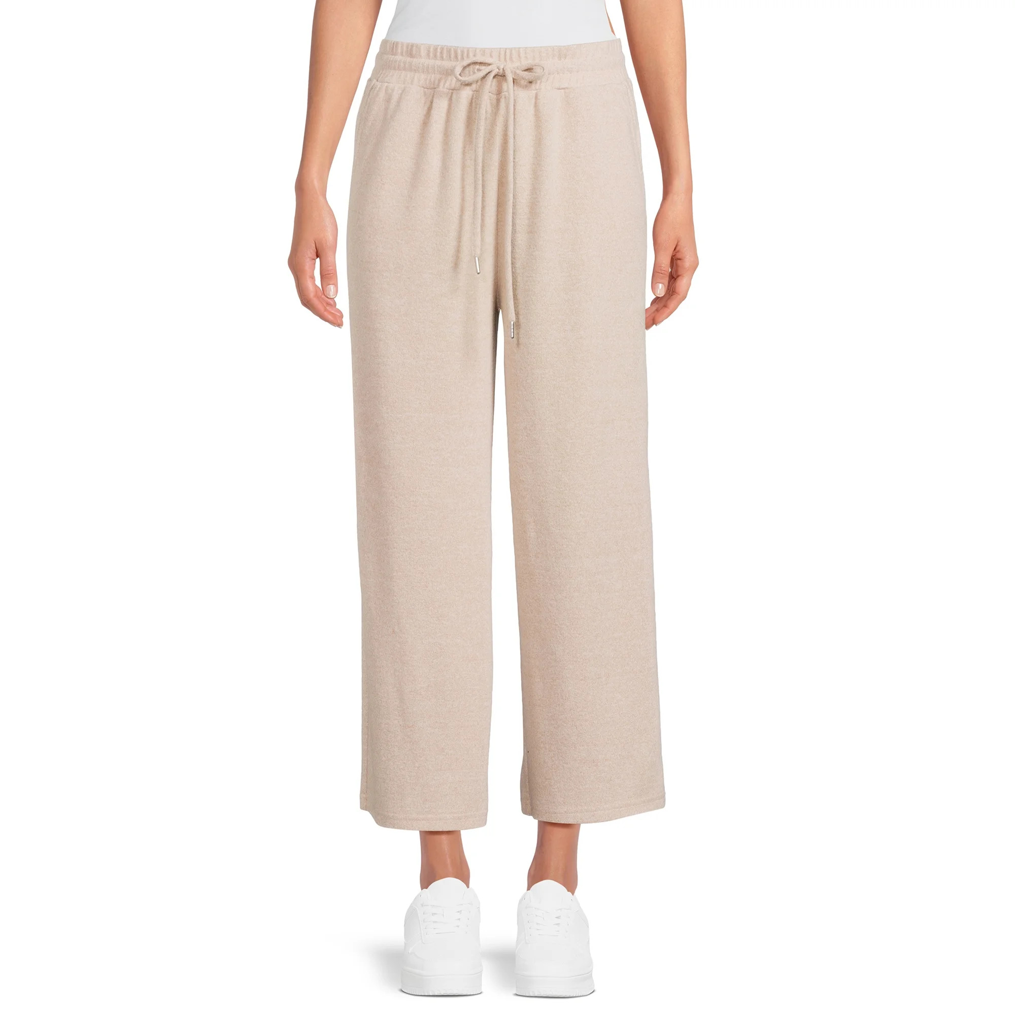 Time and Tru Women’s Mid-Rise Brushed Hacci Pull-on Cropped Wide Leg Pants | Walmart (US)