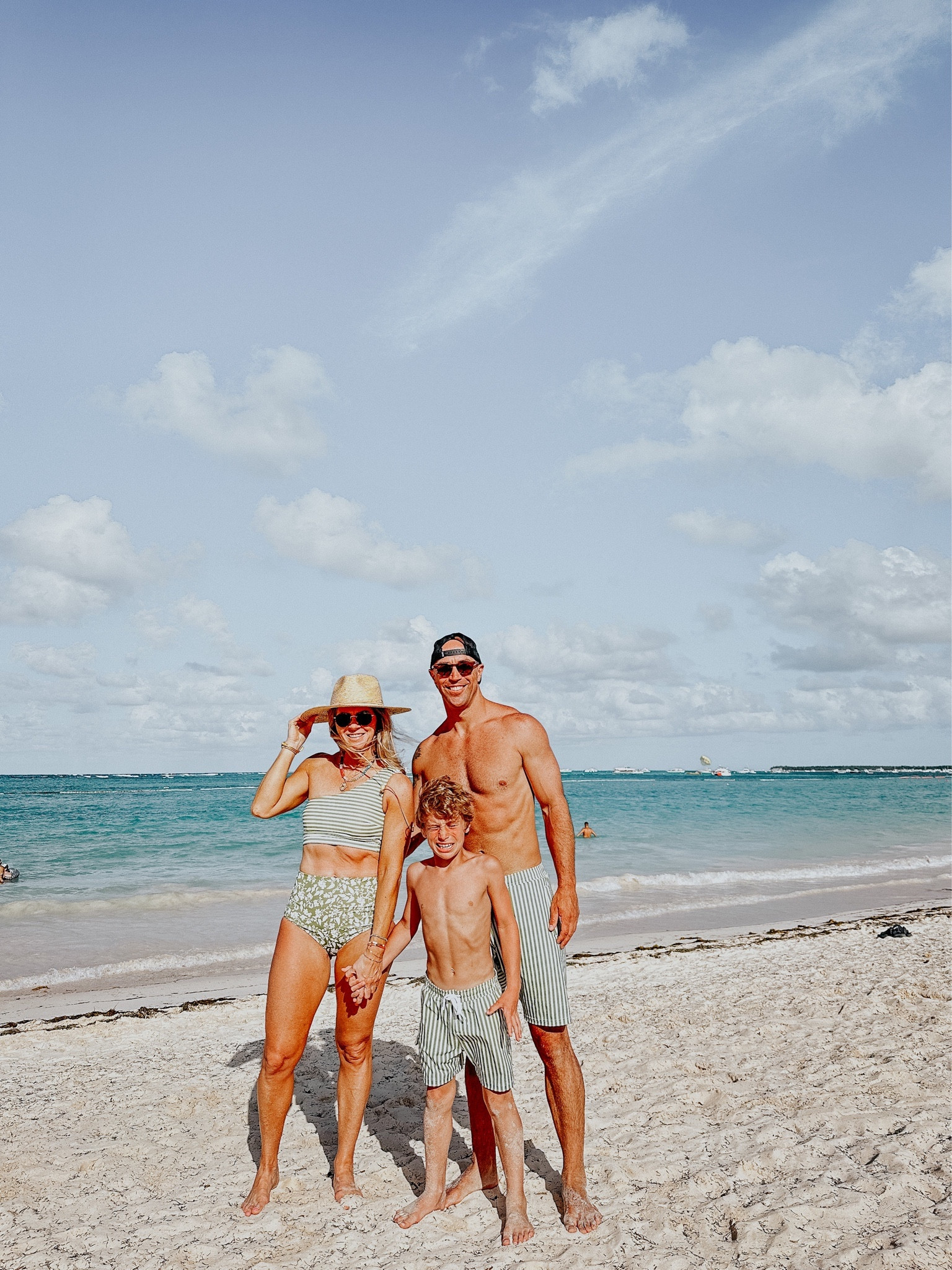 I’m wearing small top, medium bottom, could have done small bottom but liked a little more loose 
Kevin in 33 shorts, true to size 
Finn in his regular size 8