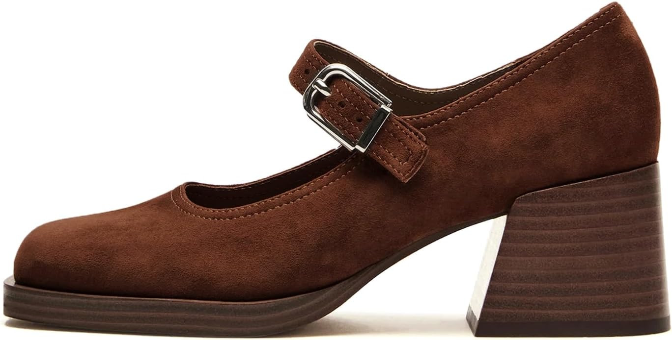 Mary Janes Heels for Women Square Toe Platform Chunky Heel Loafers | Amazon (US)