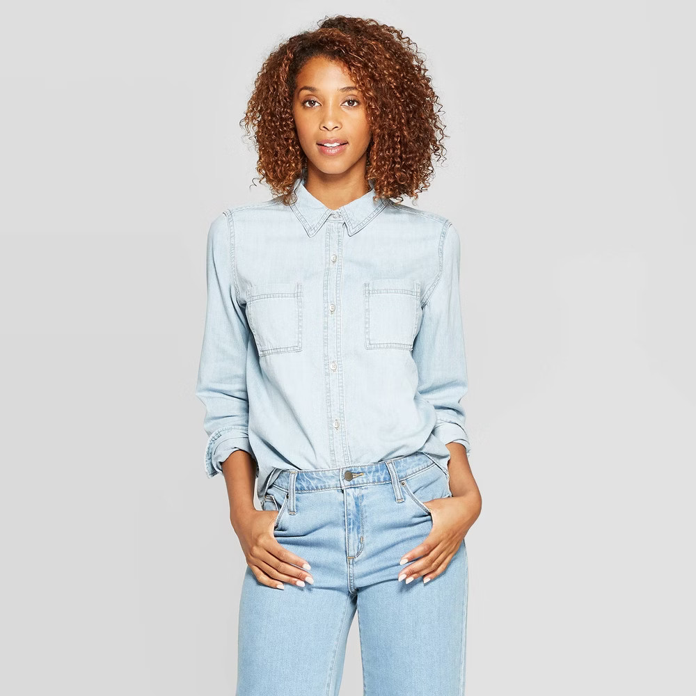 Women's ong Seeve abette Denim Woven Shirt - Universa Thread™ | Target