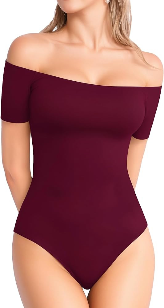 MANGOPOP Women's Off The Shoulder Long Sleeve Short Sleeve Bodysuit Sexy Backless Body Suit Tops | Amazon (US)