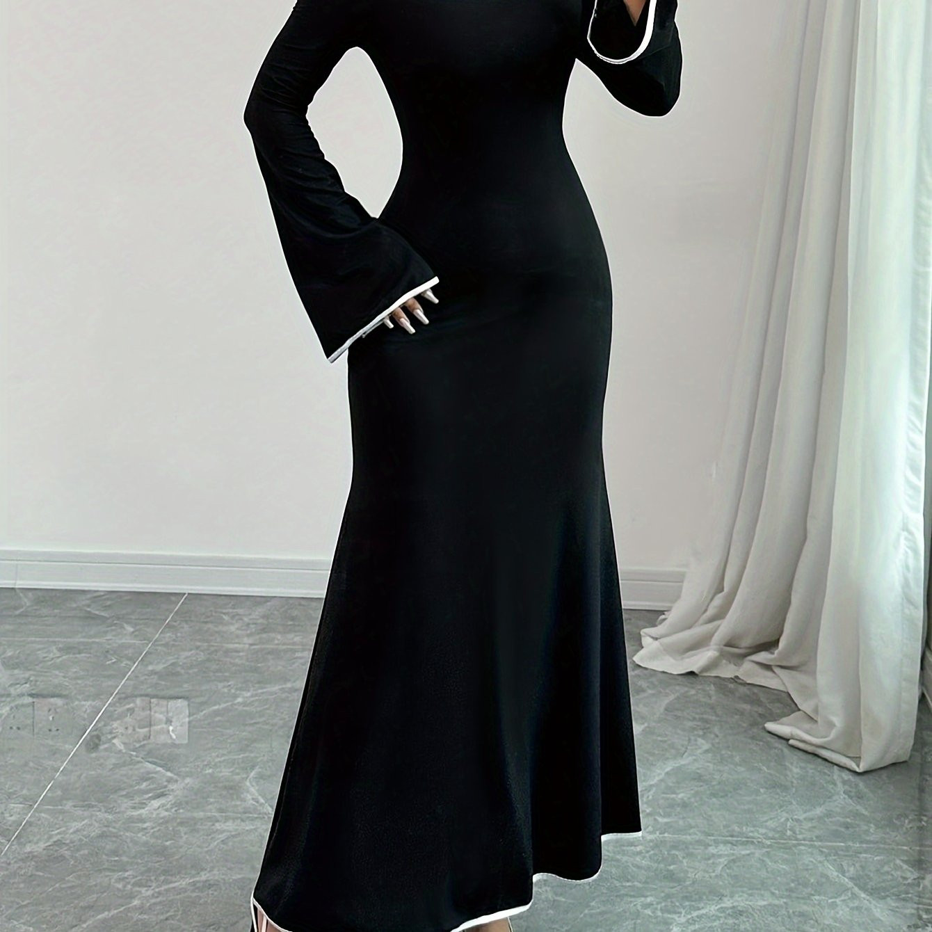 women's long sleeve maxi dress square neck bell sleeves - Temu Canada | Temu Affiliate Program