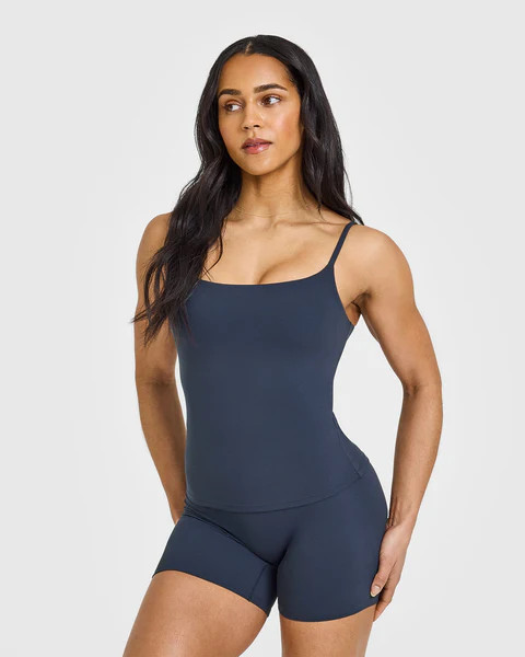 SoftMotion™ Strappy Vest with Built in Bra Shelf with White Logo 
 True Blue | Oner Active (UK / US)