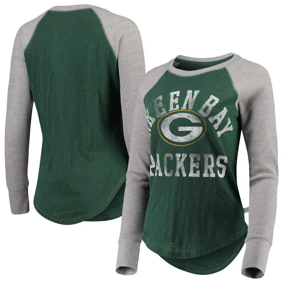 Green Bay Packers Touch by Alyssa Milano Women's Waffle Raglan Long Sleeve T-Shirt - Green/Gray | Fanatics