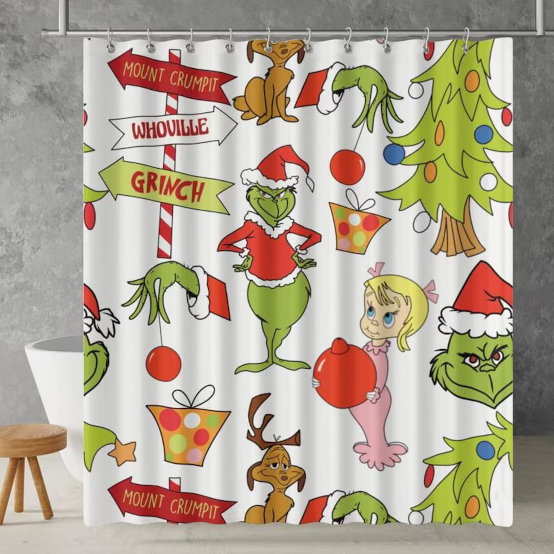Grinch Shower Curtain Grinch Movie Decor Christmas Movie - Etsy | Etsy (US)