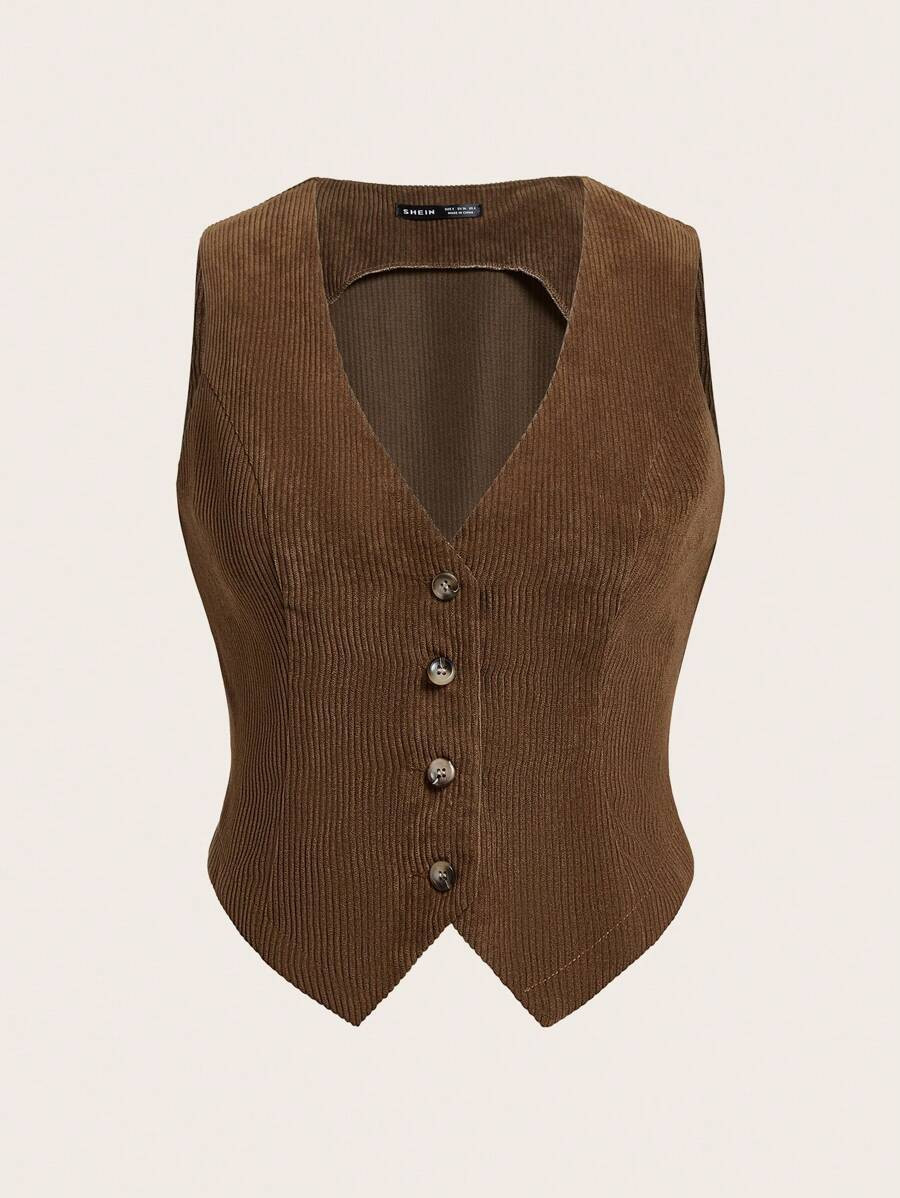 SHEIN EZwear Button Front Vest Blazer Without Tee In Fall/Winter | SHEIN