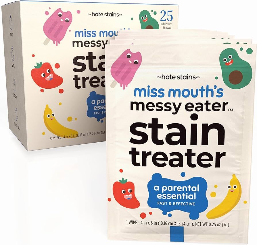 Amazon.com: Miss Mouth's Messy Eater Stain Treater Wipes - 25 Pack Stain Remover - Newborn & Baby... | Amazon (US)