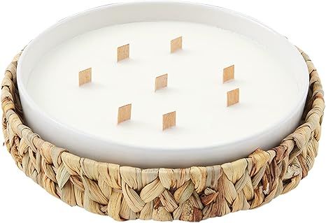 Mud Pie Water Hyacinth Round Candle, White/Tan, 3 1/2" x 10 1/2" Dia | Amazon (US)