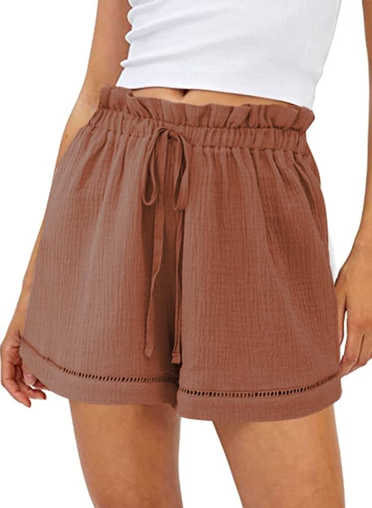 Dokotoo Womens 2023 Casual Shorts High Waisted Drawstring Cute Comfy Elastic Summer Shorts No Poc... | Amazon (US)