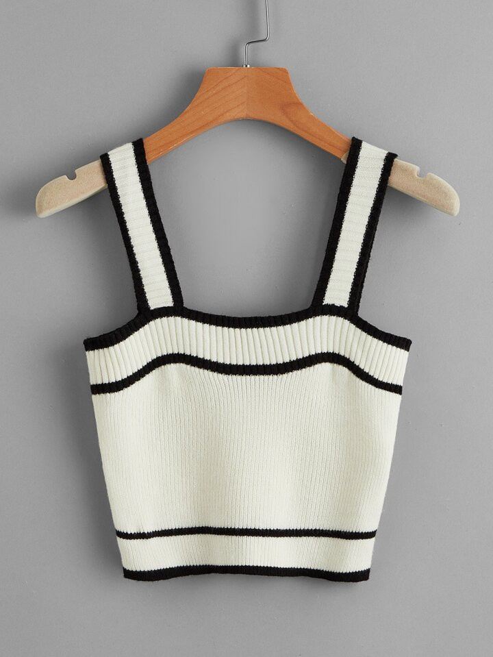 SHEIN EZwear Striped Crop Knit Top | SHEIN