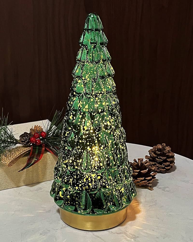 SHMILMH Mercury Glass Christmas Tree Green, Tabletop Christmas Tree with Light, Battery Operated ... | Amazon (US)