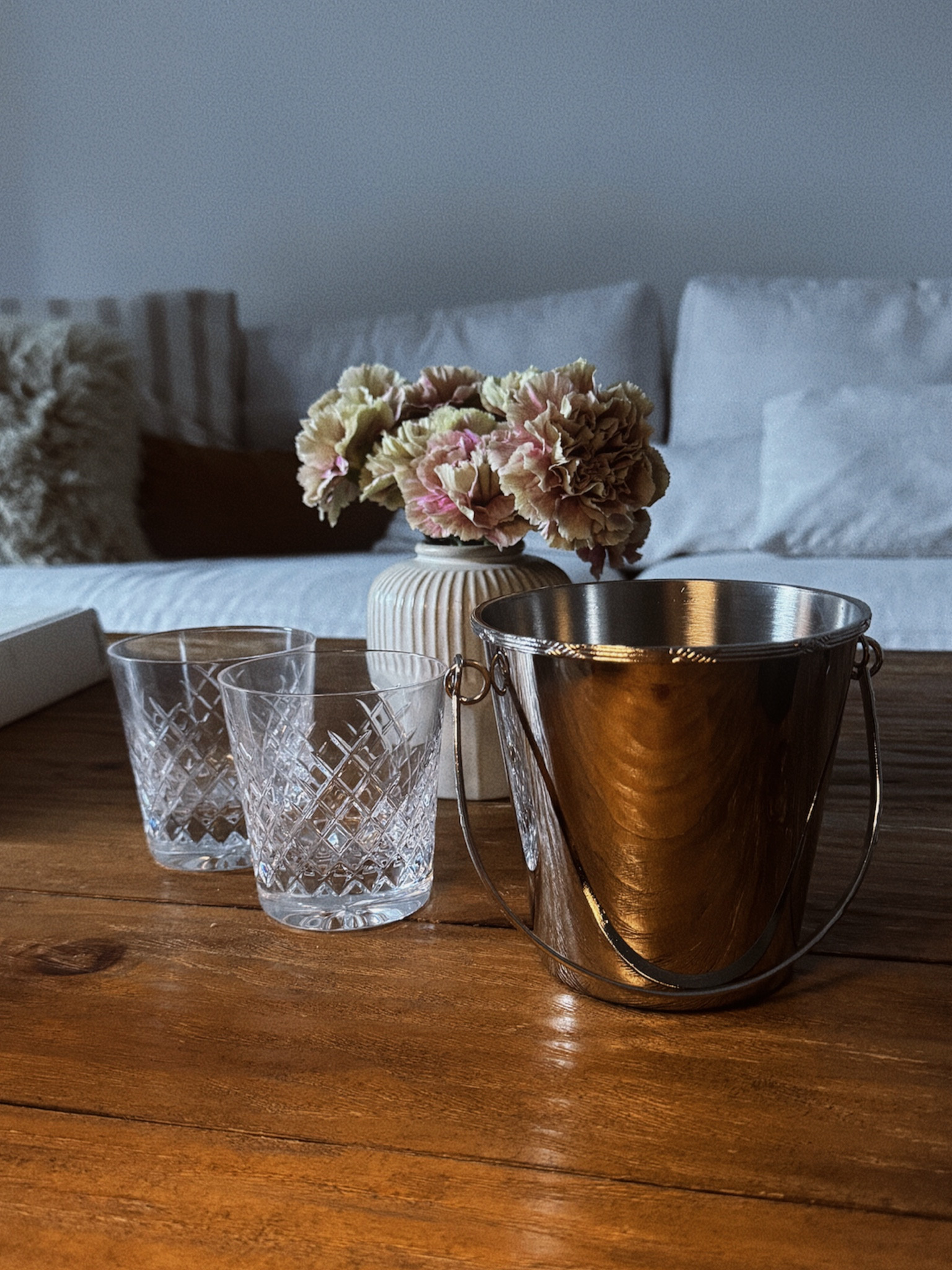 Gorgeous stainless ice bucket that feels like a vintage piece, crystal rocks glasses and small vase  

#LTKFindsUnder100 #LTKFindsUnder50 #LTKHome