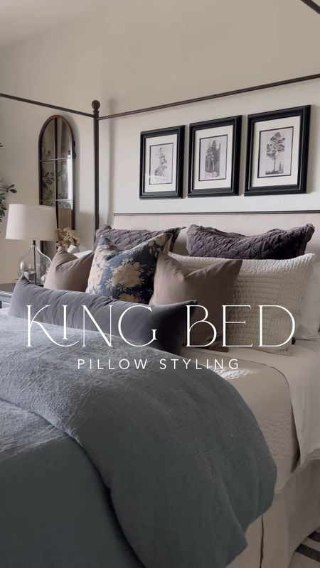 King bed pillow styling! Details below!

Euro Shams: Gray
Euro Inserts: Pillowflex 26x26 (mine are old but this brand is great)
King Shams: Frost Gray
King Pillows: Beckham — the best Amazon sleeping pillows!
Floral Pillow: Steel Blue
Accent Pillows: Taupe, 18x18 ****I messaged the Etsy seller to confirm this color! The photo looks lighter but I confirmed this is the shade of taupe I have!
Accent Pillow Inserts: Amazon Basics
Lumbar Pillow: Click Slate, then 12x46
Lumbar Insert: Pillowflex 12x28

#LTKstyletip #LTKsalealert #LTKhome
