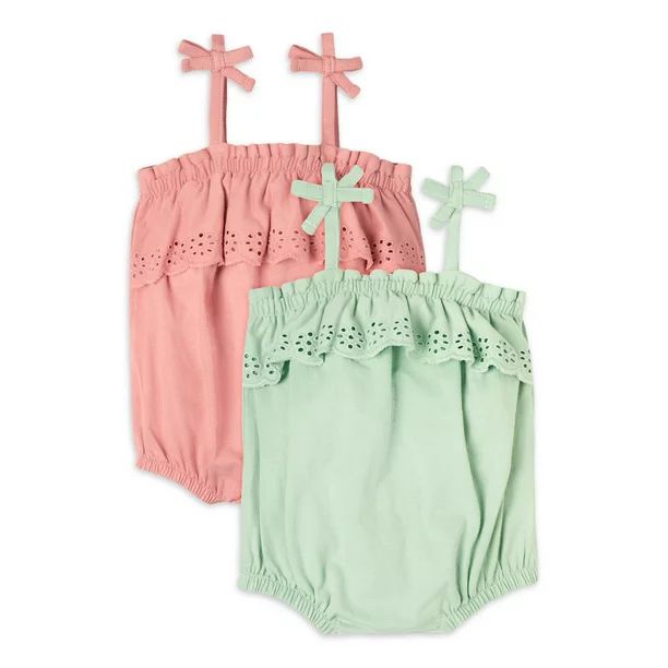 Modern Moments by Gerber Baby Girls Bubble Romper with Eyelet Trim, 2-Pack, Sizes 0/3-24M | Walmart (US)