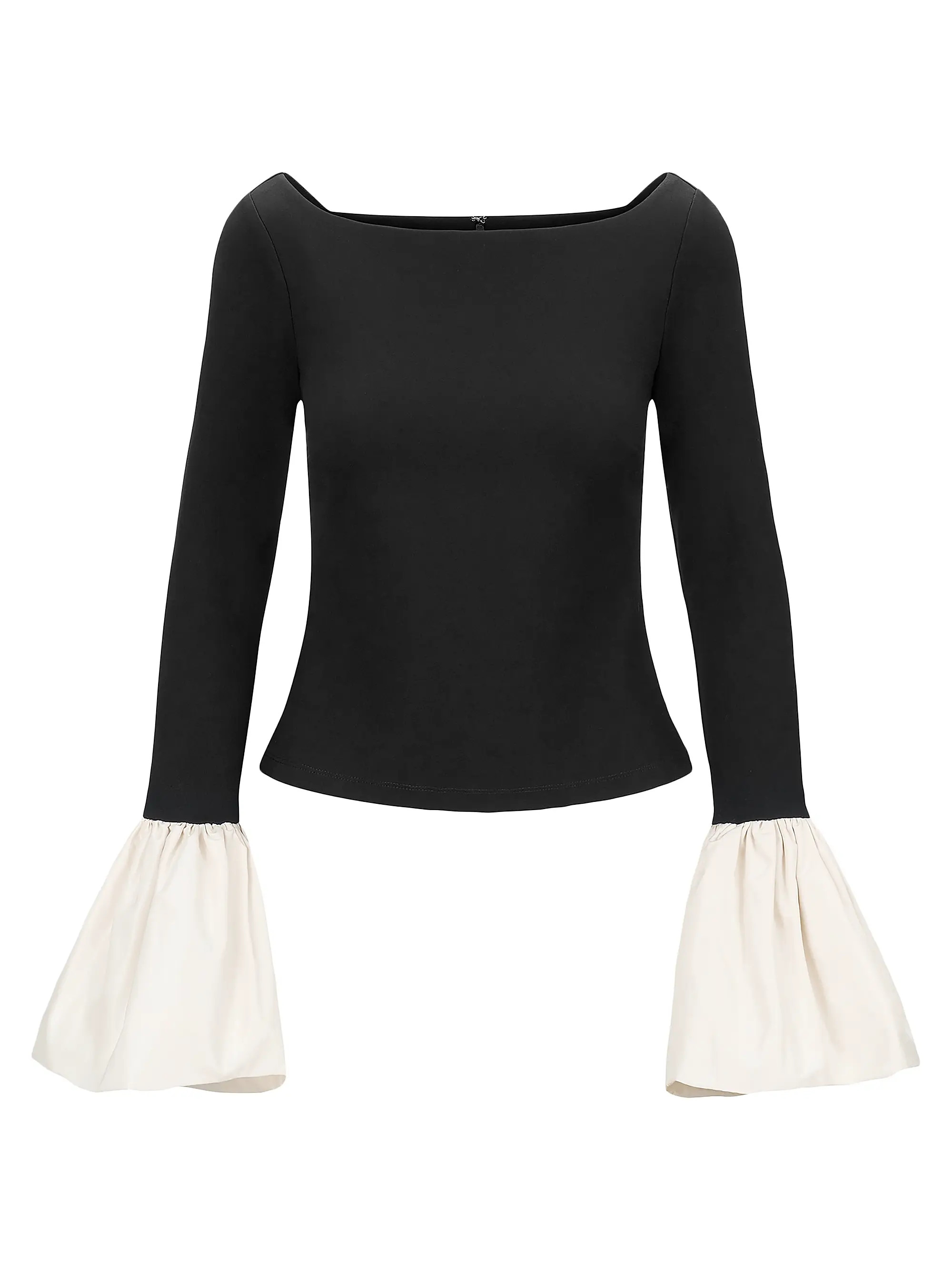 Staud Paige Jersey Contrast-Cuff Top | Saks Fifth Avenue | Saks Fifth Avenue