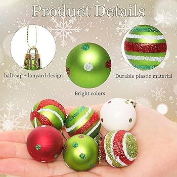 24 Pcs Christmas Glittering Ball Ornaments, 1 Inch Mini Red Green Painted Hanging Balls for Chris... | Amazon (US)