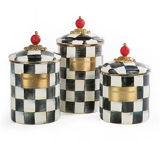 MacKenzie- Childs S/3 Enamel Canisters -Sm, Md, Lg - QVC.com | QVC
