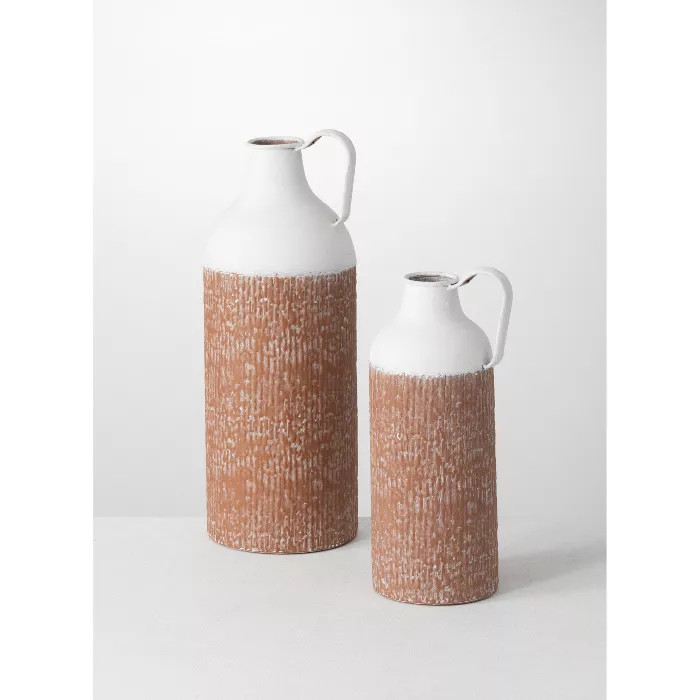 Sullivans Set of 2 Tall Jar Vase 14"H & 19.5"H White and Brown | Target