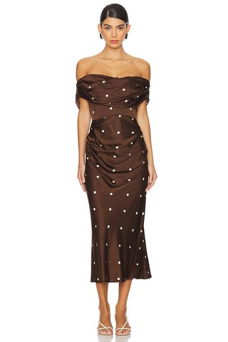 Luisa Midi Dress in Brown & Cream Dot | Revolve Clothing (Global)