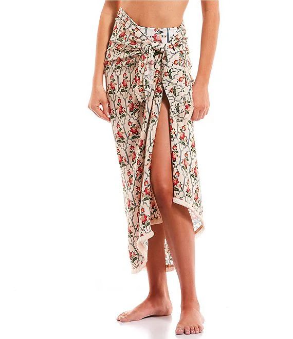 x The Nat Note Fringe Trim Floral Print Classic Pareo Sarong Midi Cover-Up | Dillard's