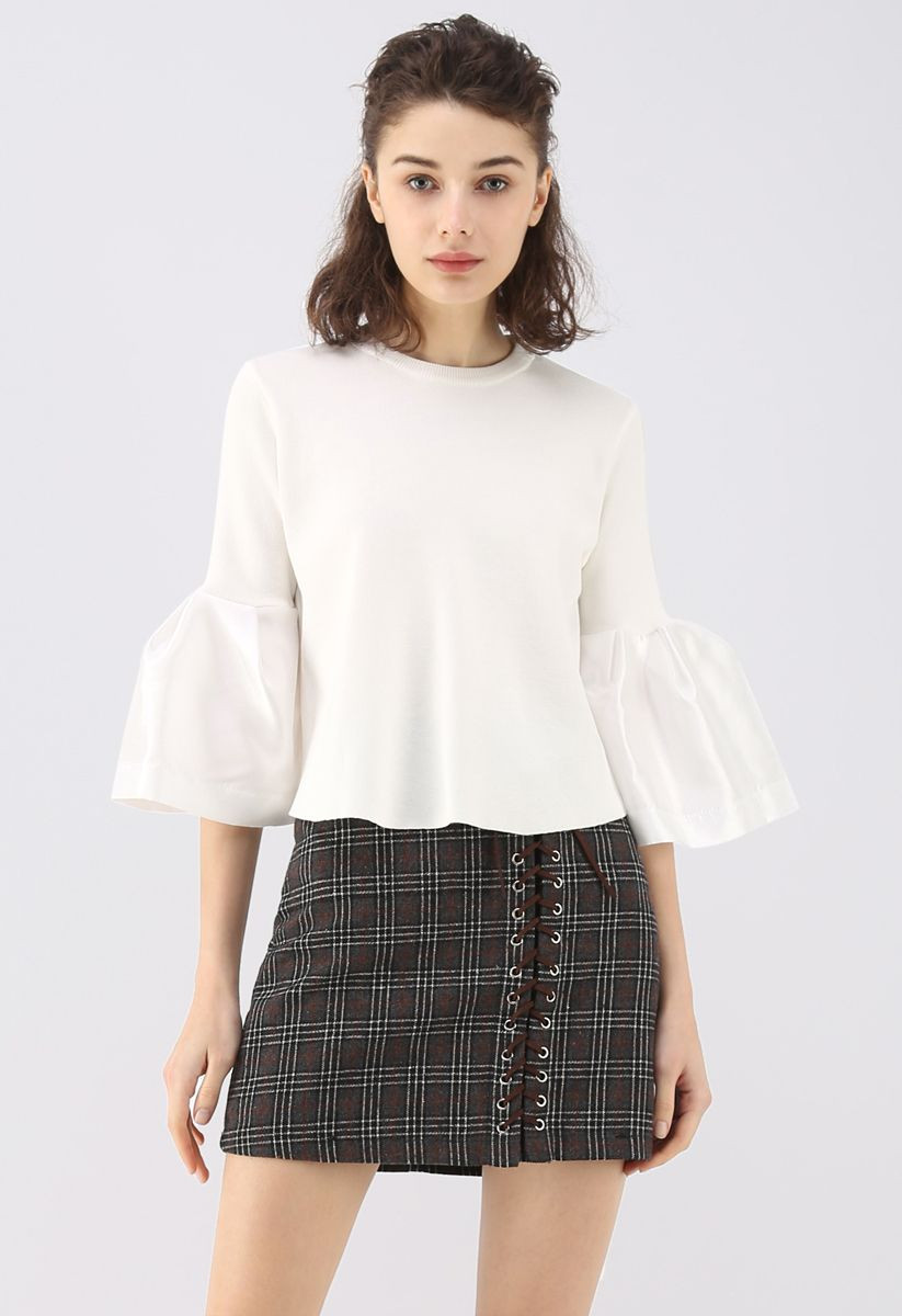 The Noblest Bell Sleeves Crop Sweater in White | Chicwish