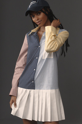 English Factory Long-Sleeve Colorblock Mini Shirt Dress | Anthropologie (US)