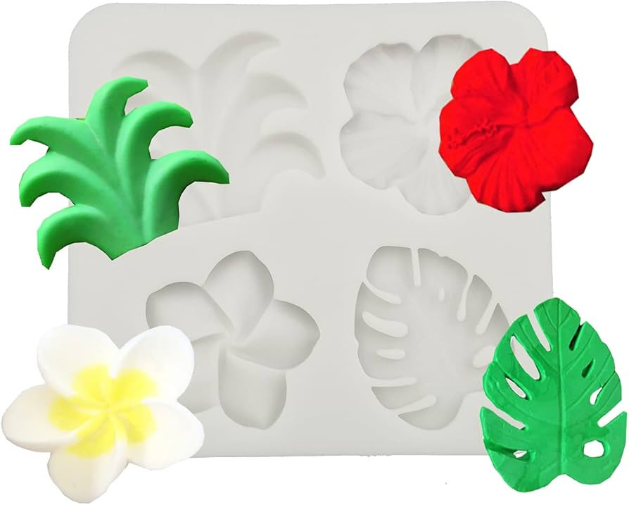 Tropical Flowers Leaves Mold, Hibiscus Plumeria Flower Fondant Silicone Molds for DIY Chocolate C... | Amazon (US)