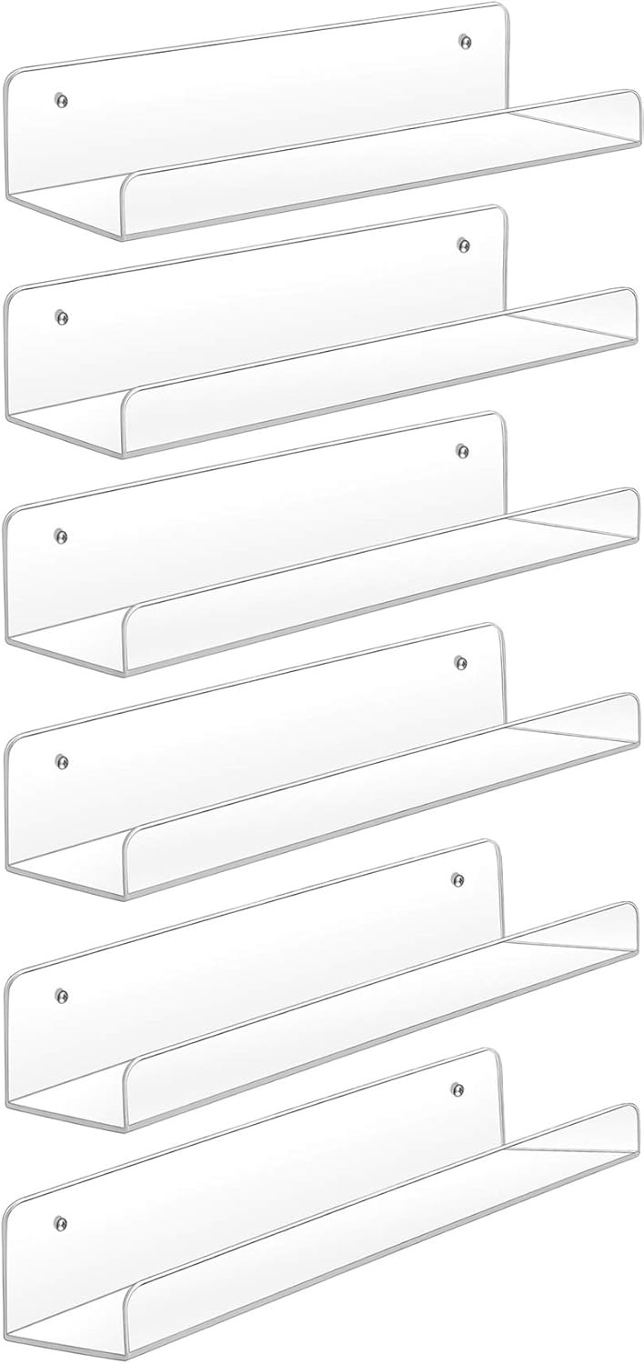 Sooyee 15 Inch Invisible Acrylic Floating Wall Ledge Shelf,Wall Mounted Nursery Kids Bookshelf, I... | Amazon (US)