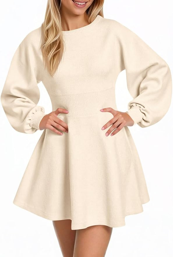 Cicy Bell Womens Puff Long Sleeve Sweater Dresses Casual Trendy Fuzzy Short Mini Dress Fall Outfi... | Amazon (CA)