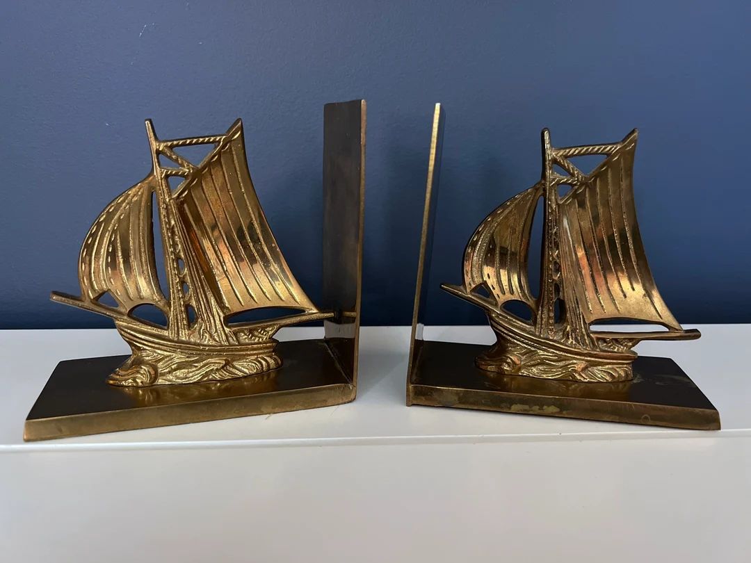 Vintage Brass Sailboat Bookends - Etsy | Etsy (US)