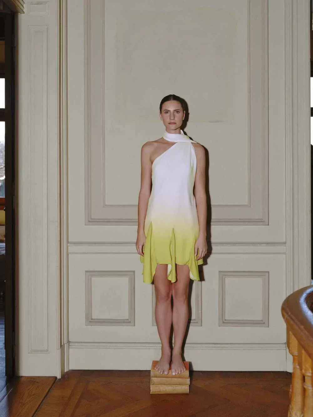 Ari Mini Dress Green and White in Chiffon - Spring Summer 25 | BAOBAB INT