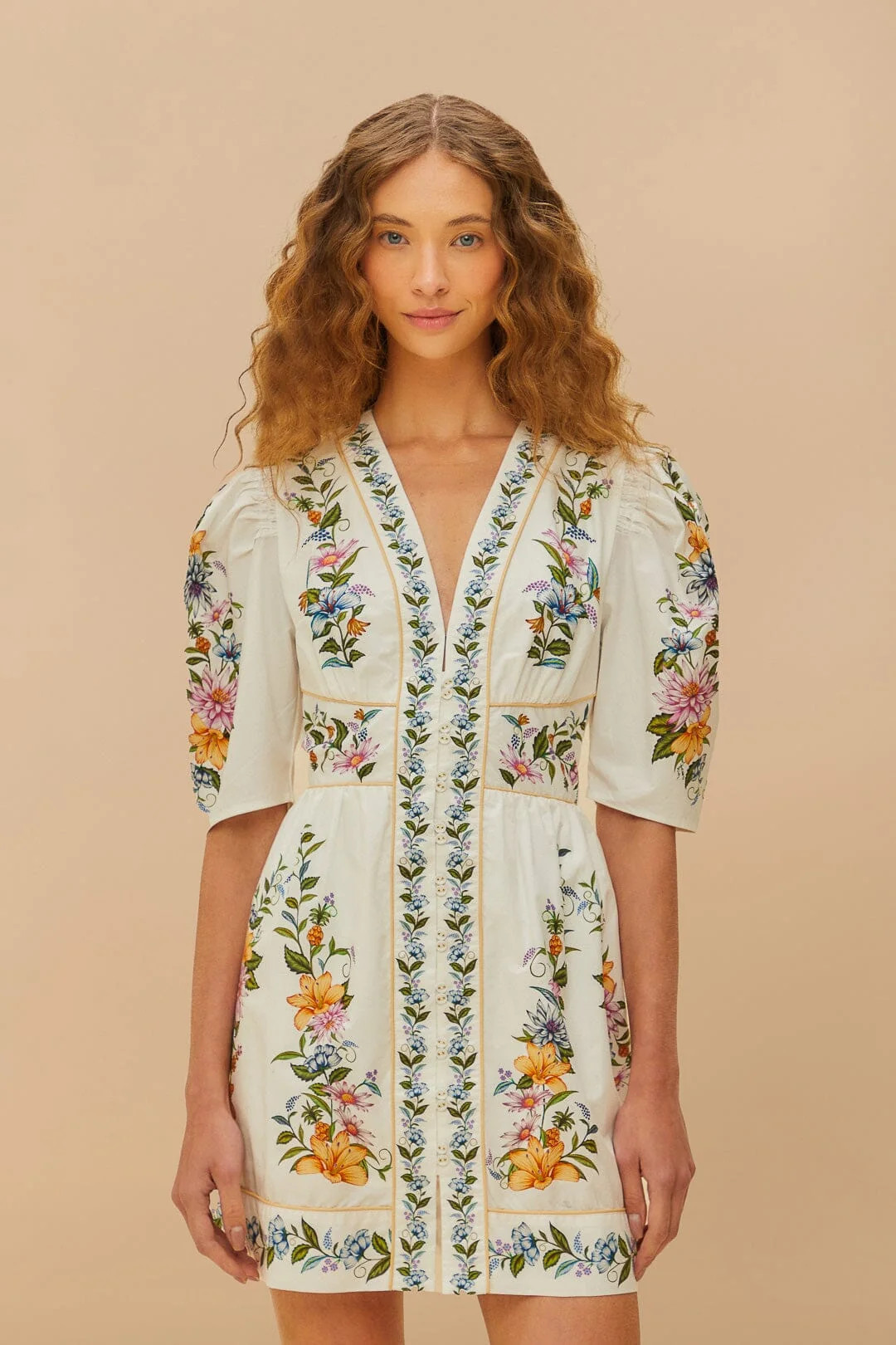 Off-White Sweet Bloom Dreamscape Organic Cotton Mini Dress | Farm Rio UK