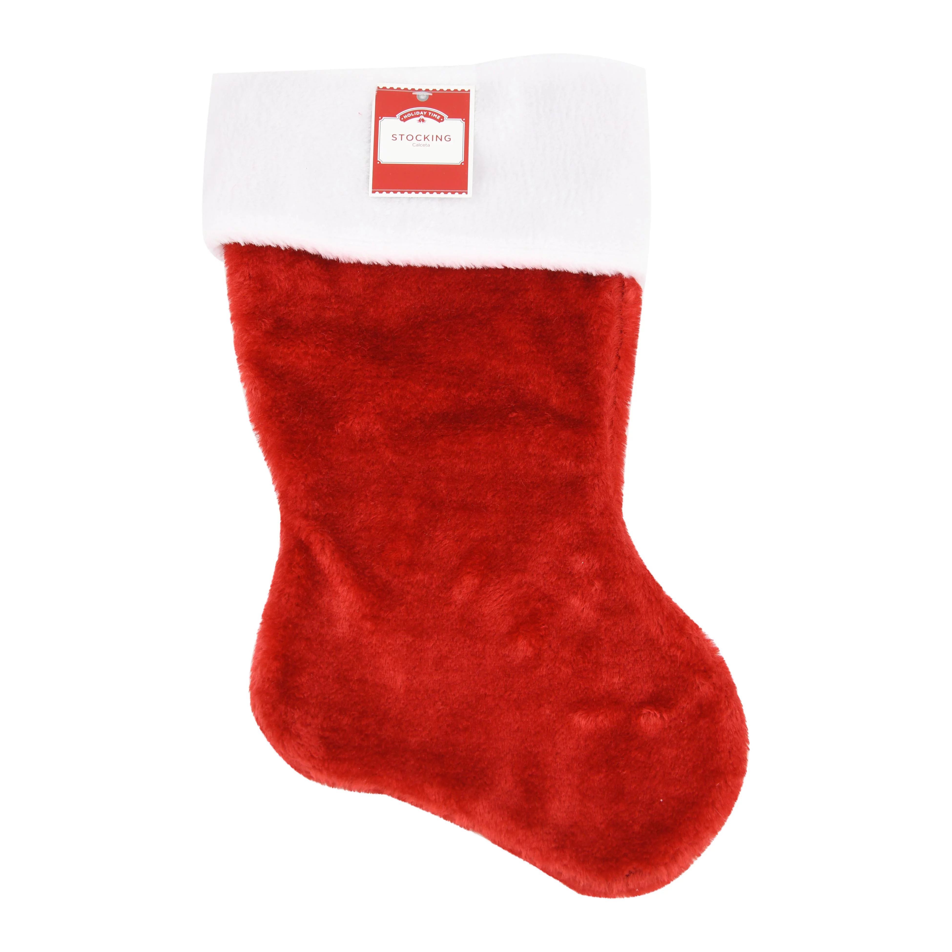 Holiday Time Red/White Christmas Plush Stocking | Walmart (US)