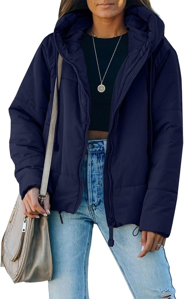 Dokotoo Womens 2025 Winter Full Zipper Hooded Puffer Jacket Short Coat with Pockets | Amazon (US)