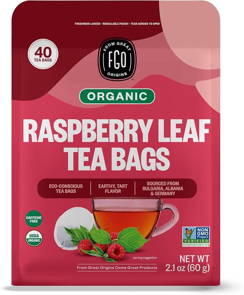 FGO Organic Red Raspberry Leaf Herbal Tea, 40 Count, Eco-Conscious Tea Bags, Caffeine Free (Pack ... | Amazon (US)