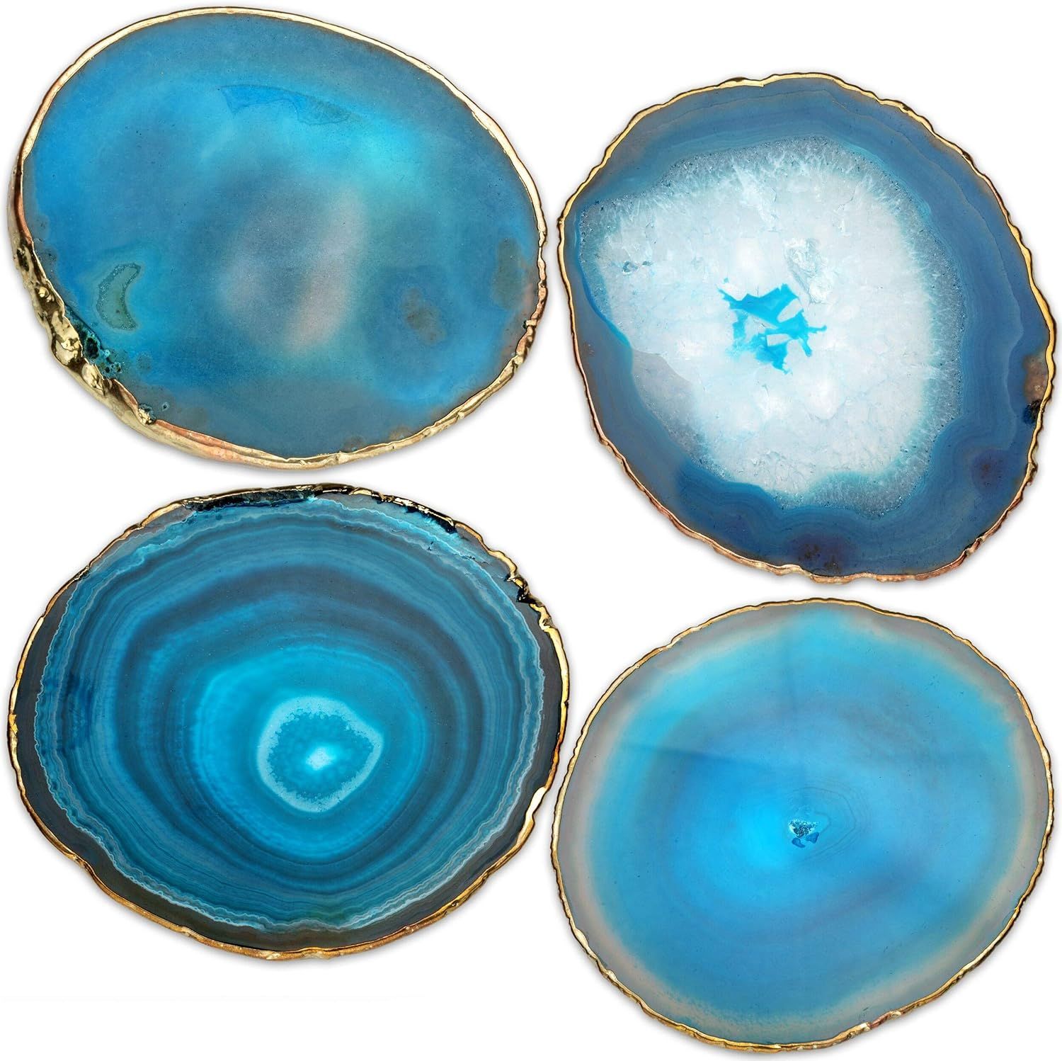 Brazilian Blue Agate Coasters | Natural Geode Stone Coasters | 4-Pack Drink Coasters | Agate Slic... | Amazon (US)