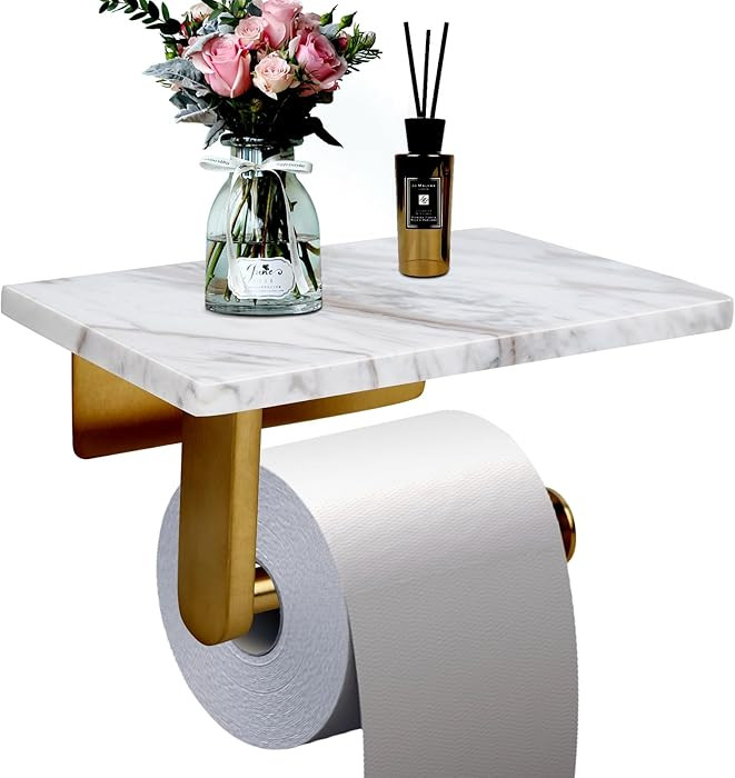 Toilet Paper Holder with Natural Marble Shelf for Bathroom Washroom,Wall Mounted Tissue Holder Su... | Amazon (US)