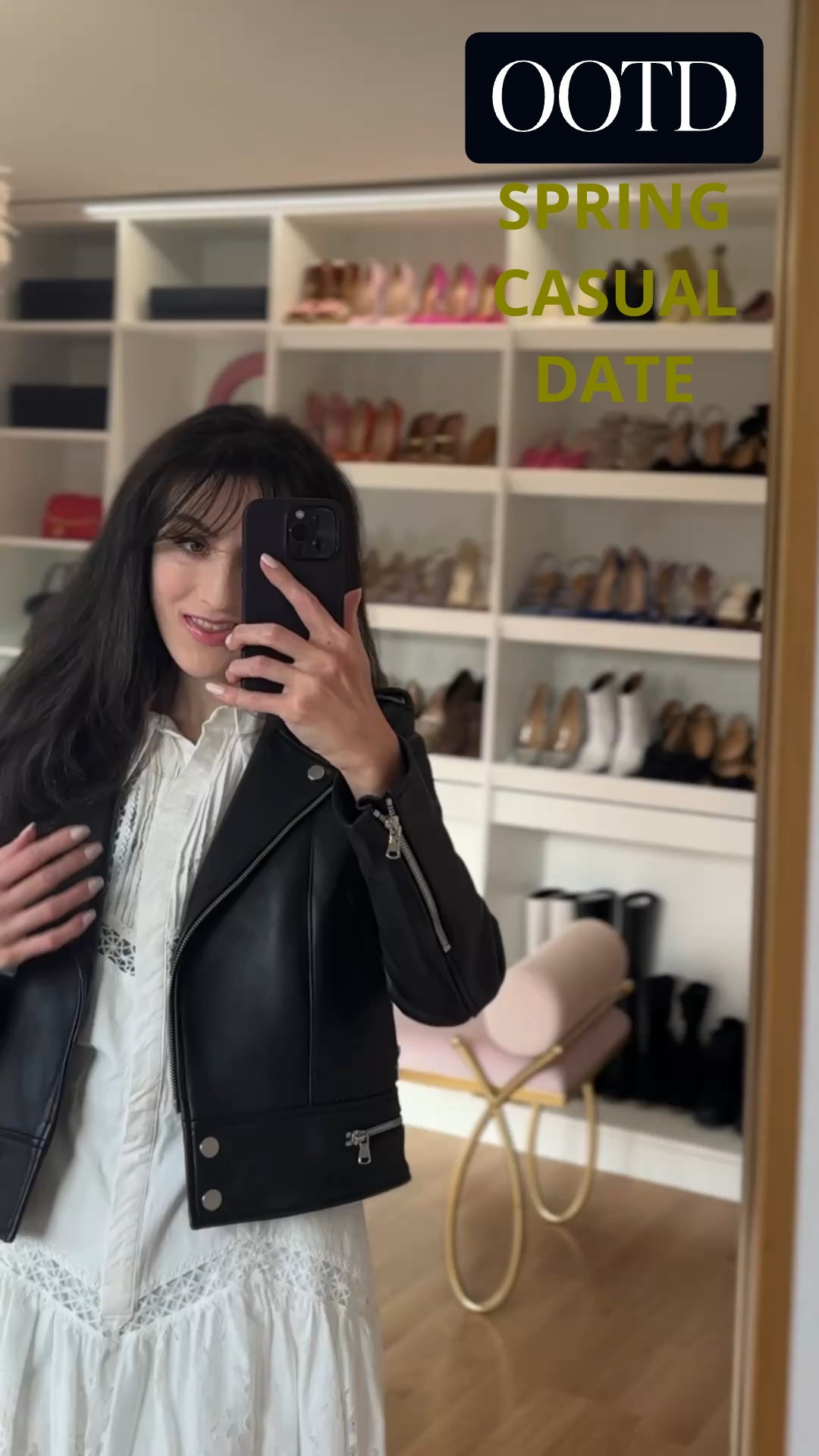 Casual date outfit, spring outfits, casual spring outfit for a casual date, mini shirt dress, white dress, cropped leather jacket, black leather jacket, suede sneakers, dress with sneakers, dress with jacket, dress and sneakers style, jacket on a dress

#LTKSpringSale #LTKWatchNow #LTKSeasonal