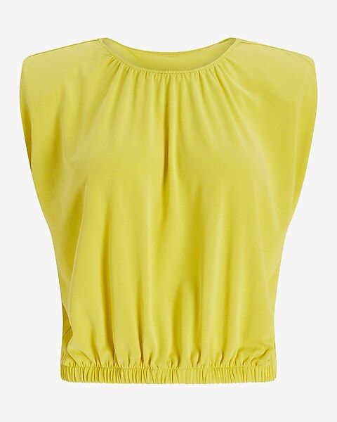Silky Sueded Jersey Cropped Padded Shoulder Top | Express