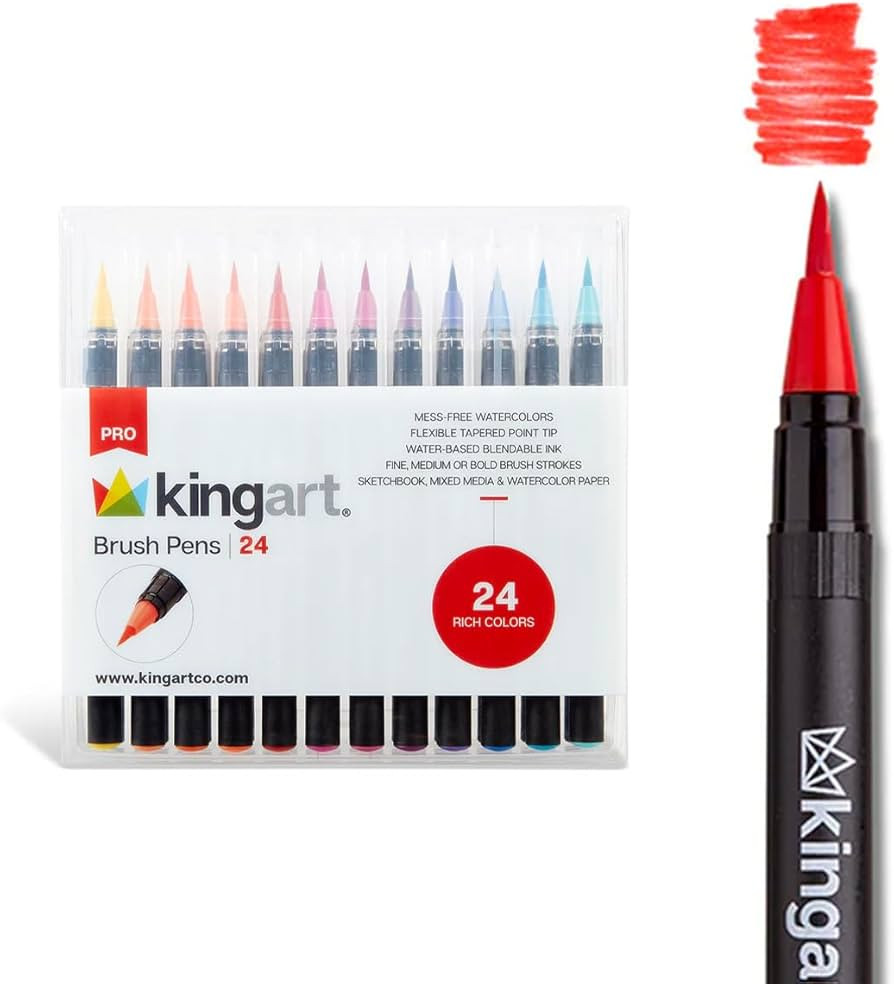 KINGART Bolígrafos Pro Brush de 24 colores para pintura de acuarela real con puntas de pincel de... | Amazon (US)