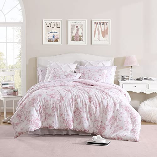 Laura Ashley- Twin XL Comforter Set, Reversible Cotton Bedding with Matching Sham(s), Farmhouse Home Decor, Dorm Room Essentials (Delphine Mauve Pink, Twin XL) | Amazon (CA)